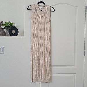 Mable Cream Sleeveless Knit Bodycon Midi Dress Swim Coverup Small Crochet Sheer